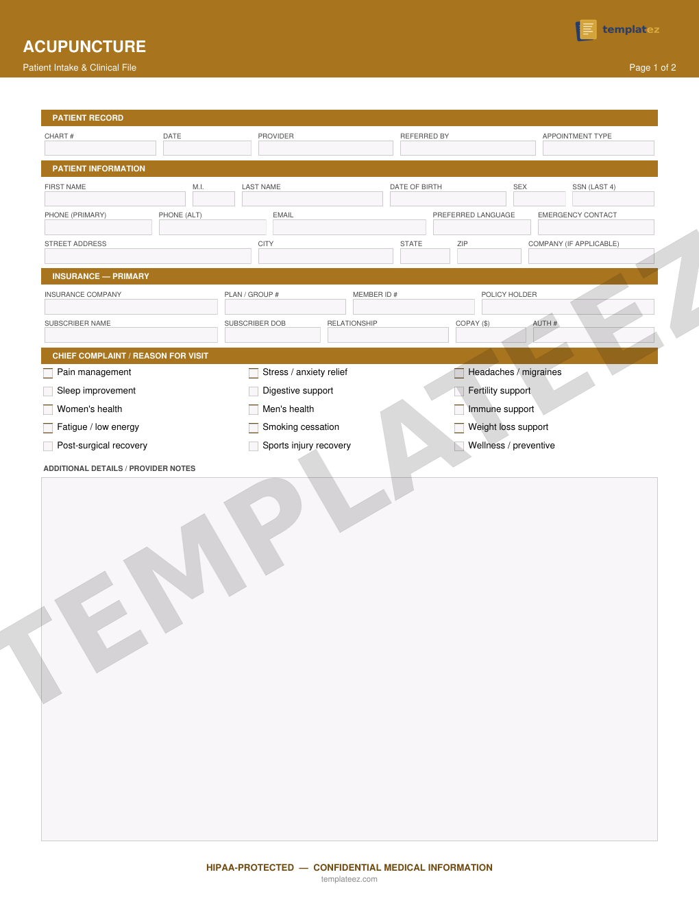 Acupuncture intake form preview
