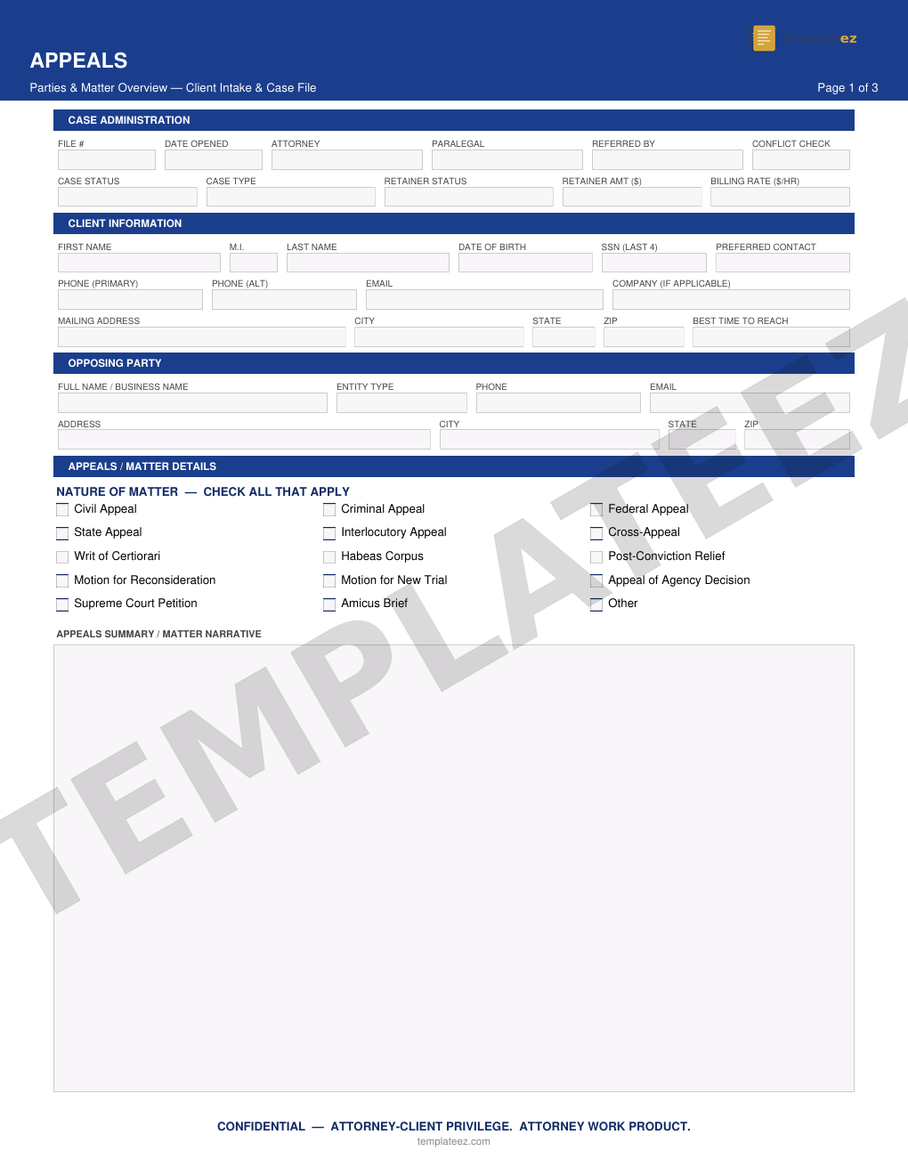Appeals intake form preview