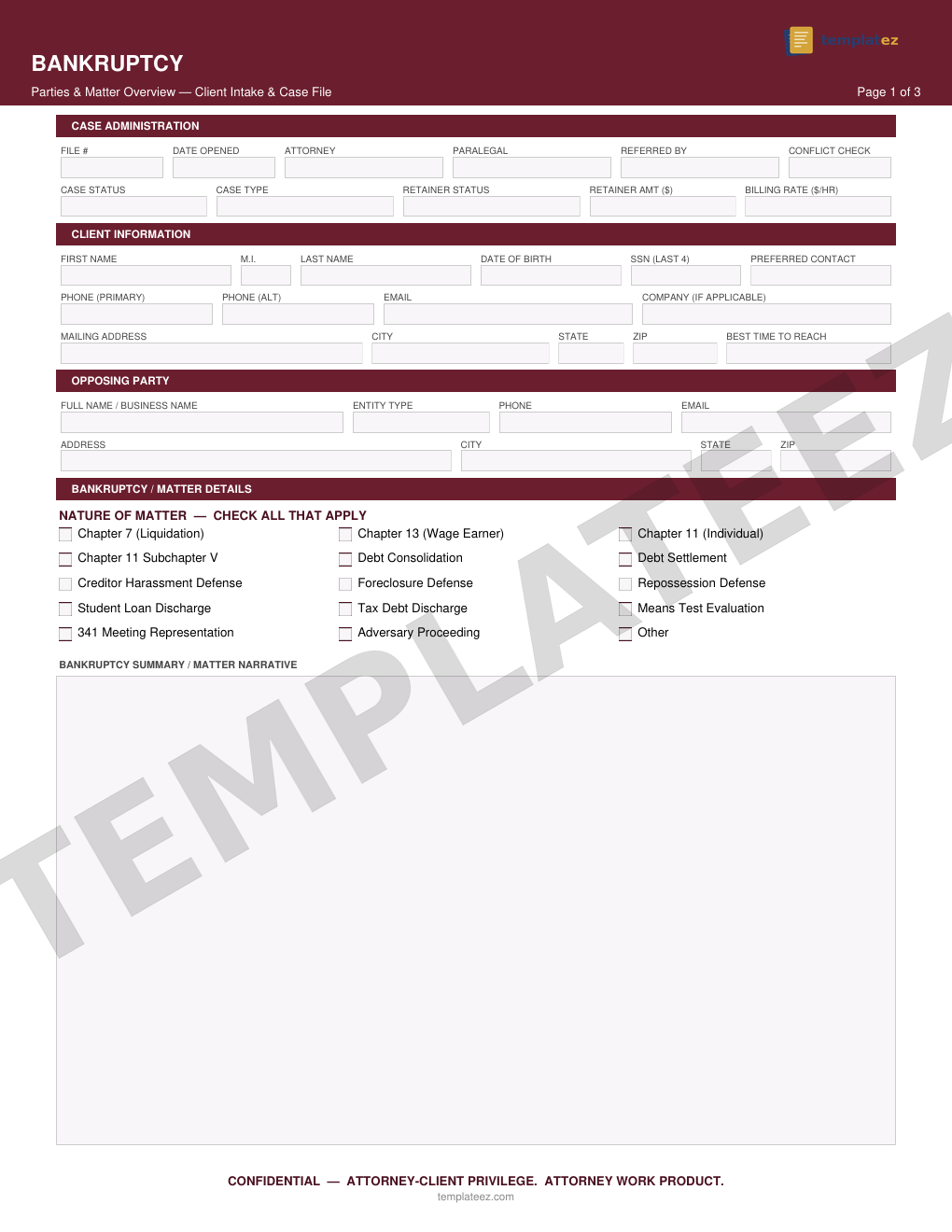 Bankruptcy intake form preview