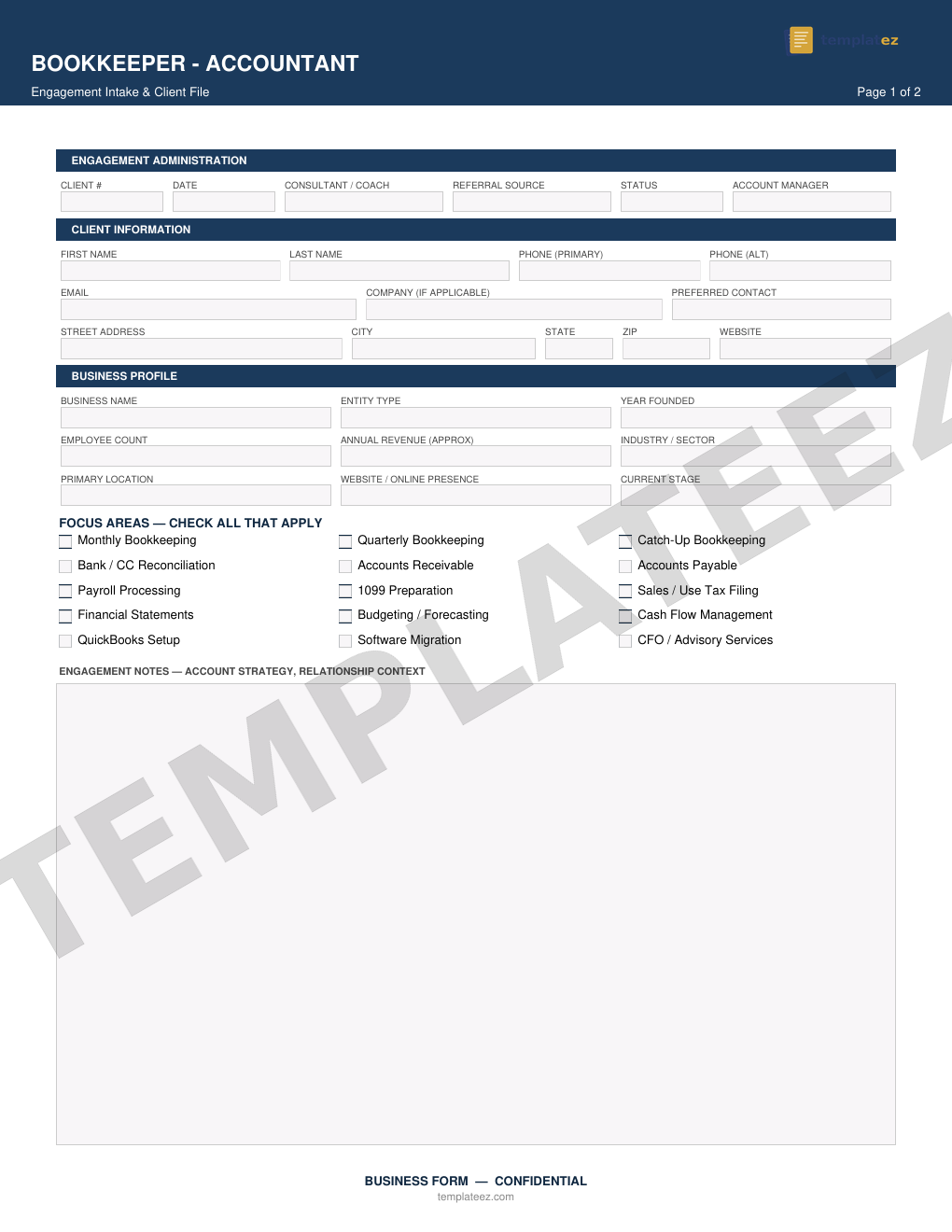 Bookkeeper - Accountant intake form preview