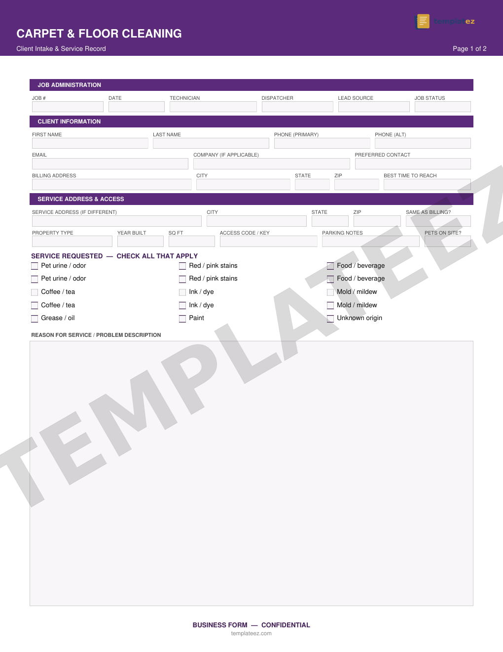 Carpet & Floor Cleaning intake form preview