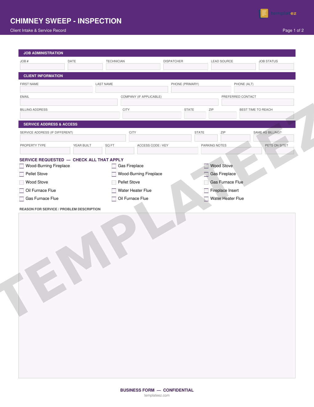 Chimney Sweep - Inspection intake form preview