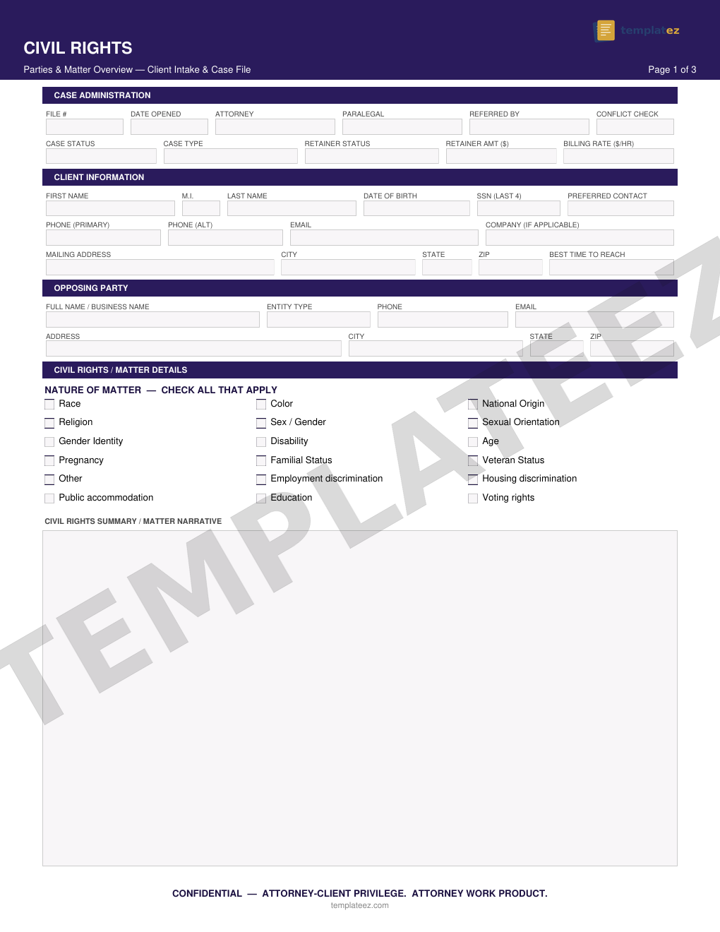 Civil Rights intake form preview