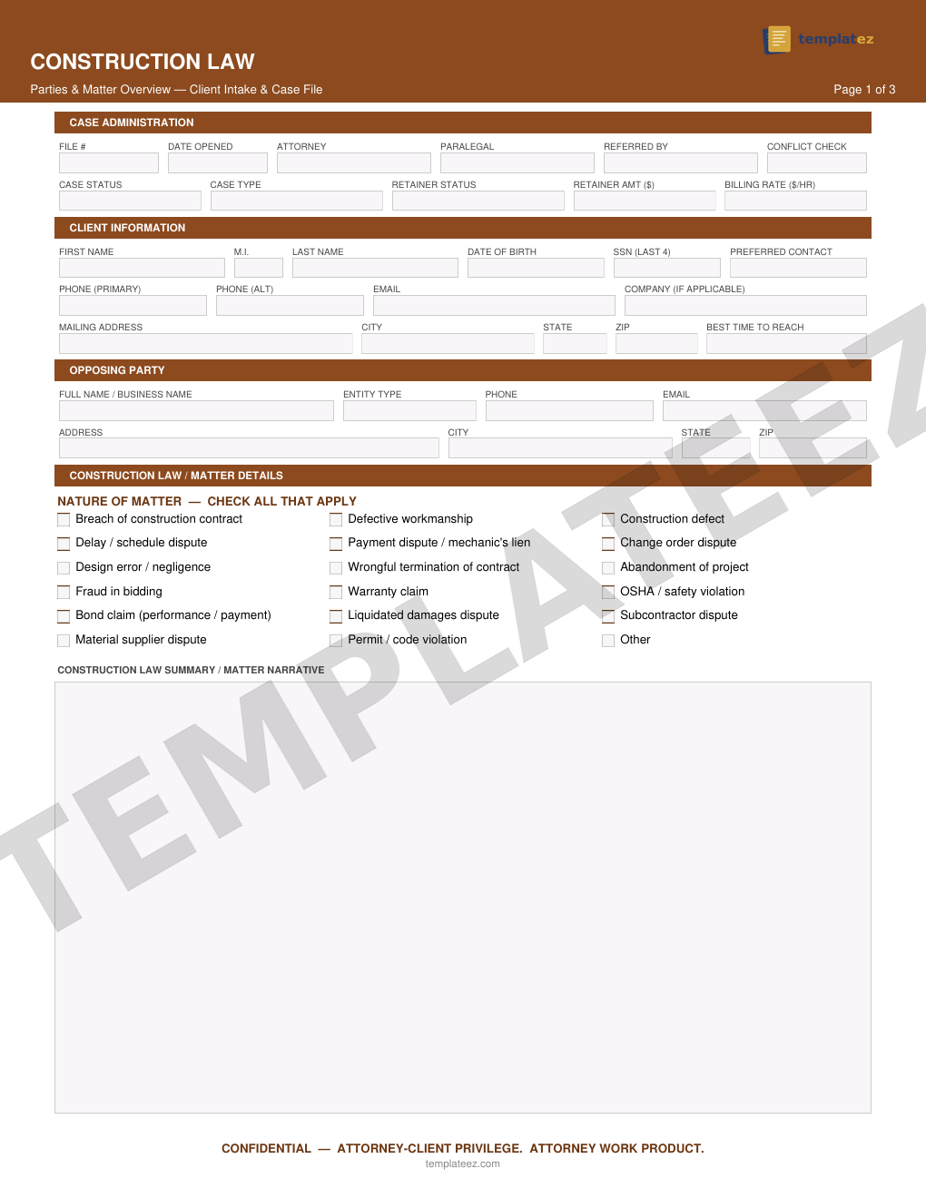 Construction Law intake form preview