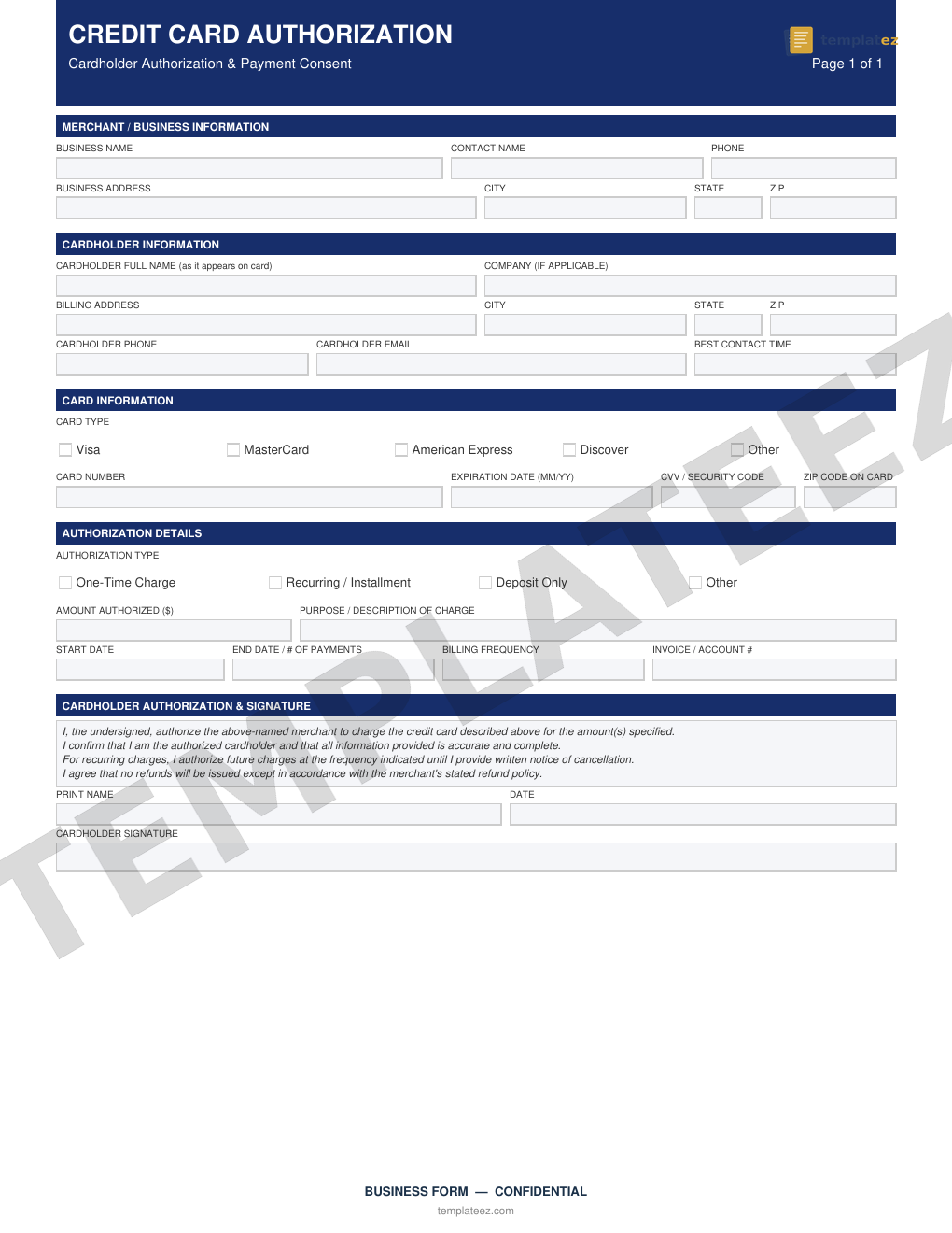 Credit Card Authorization preview