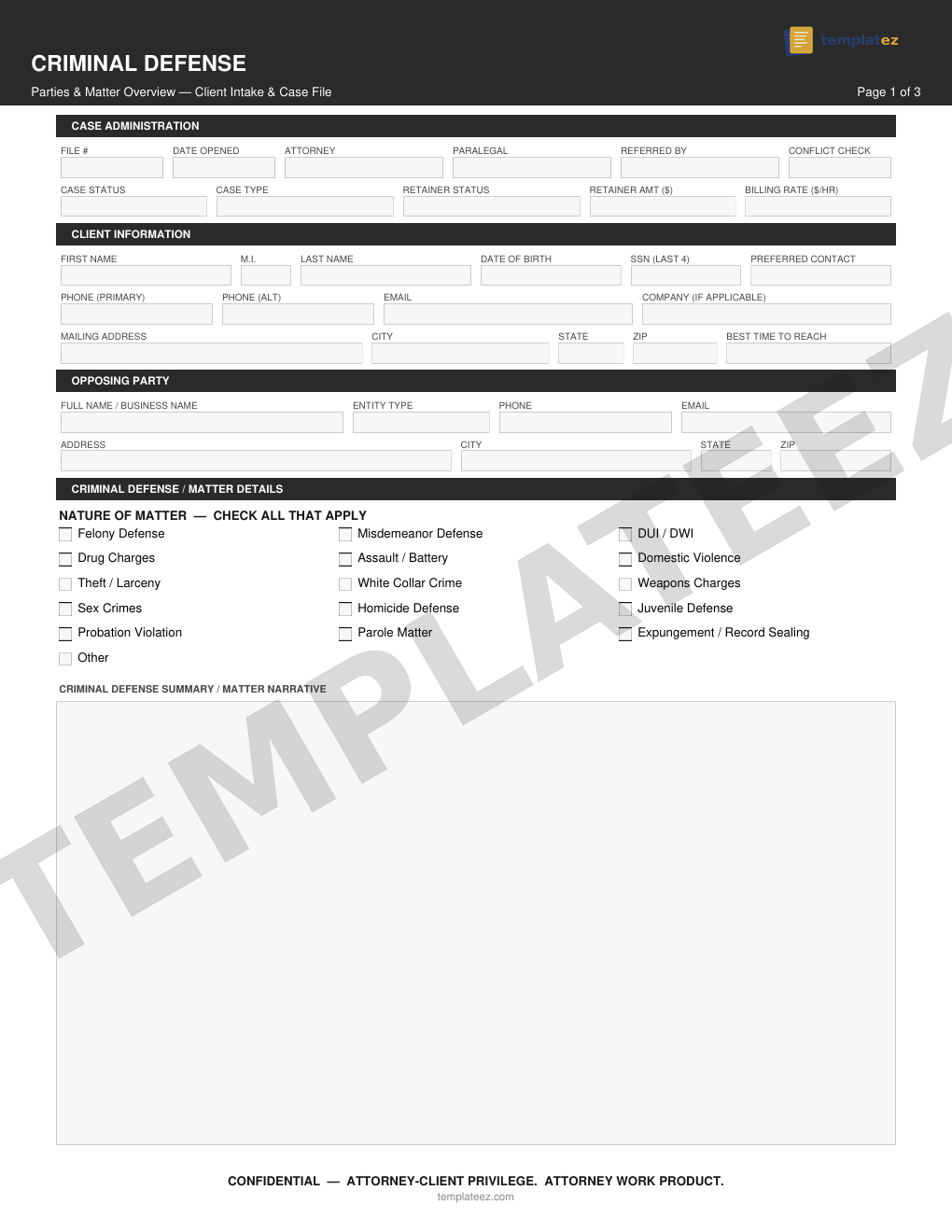 Criminal Defense intake form