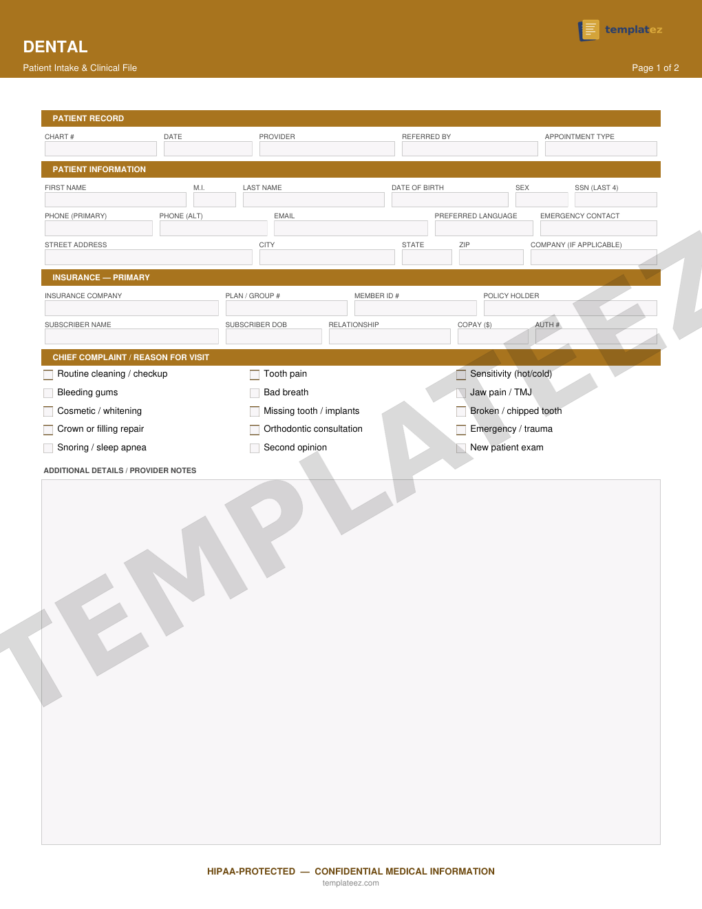 Dental intake form