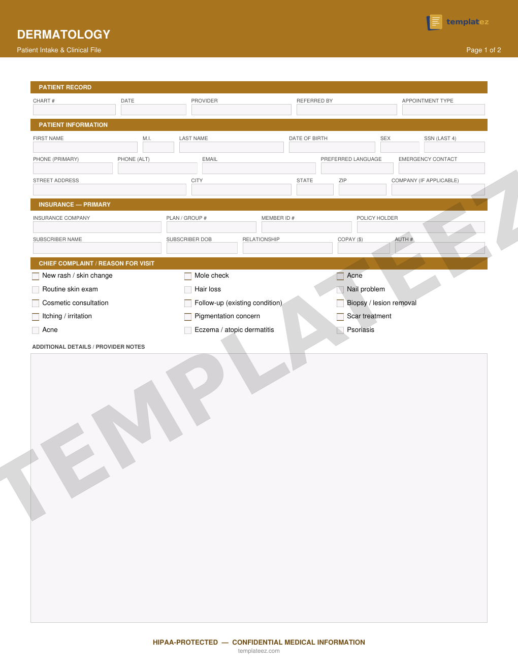Dermatology intake form preview