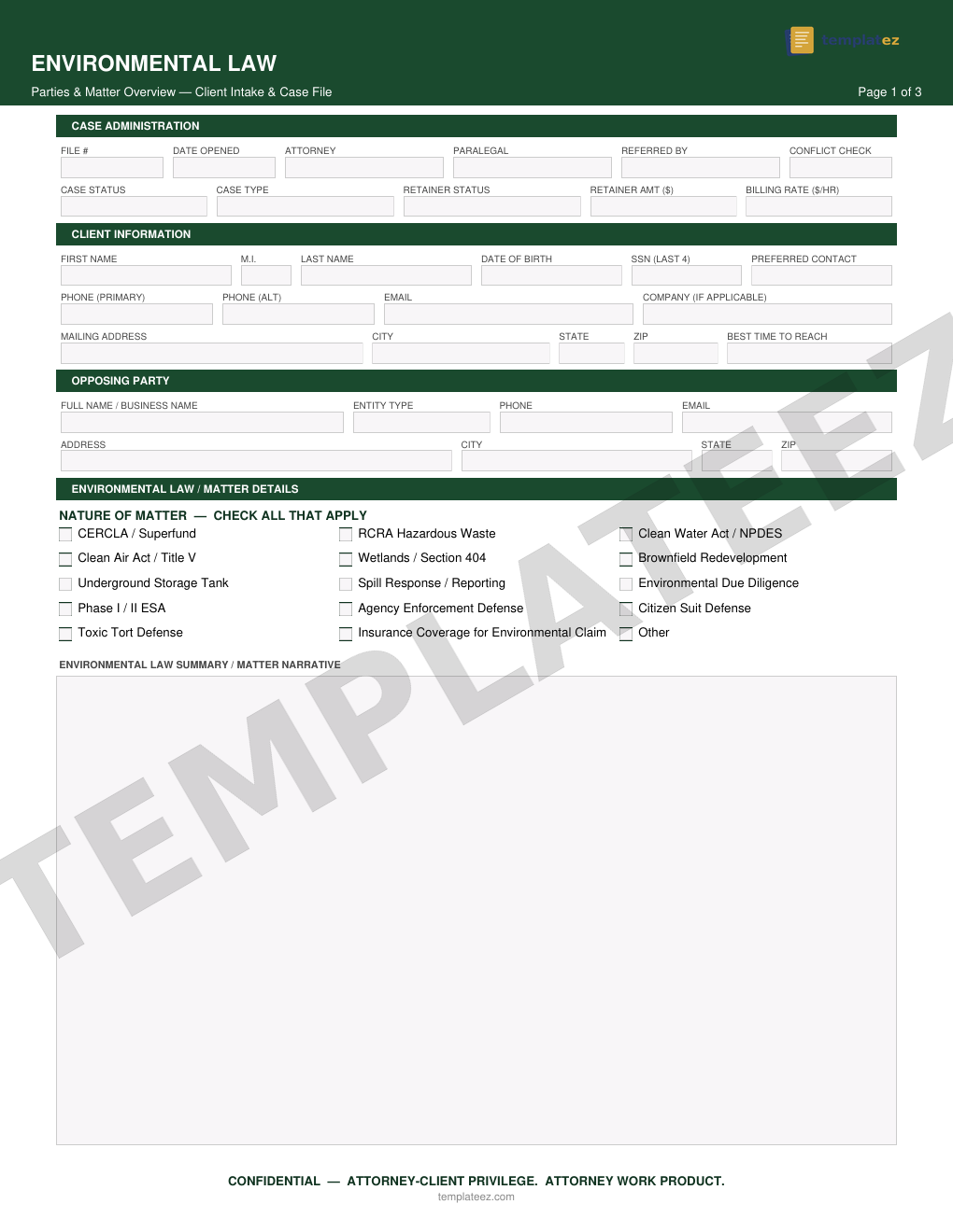 Environmental Law intake form preview