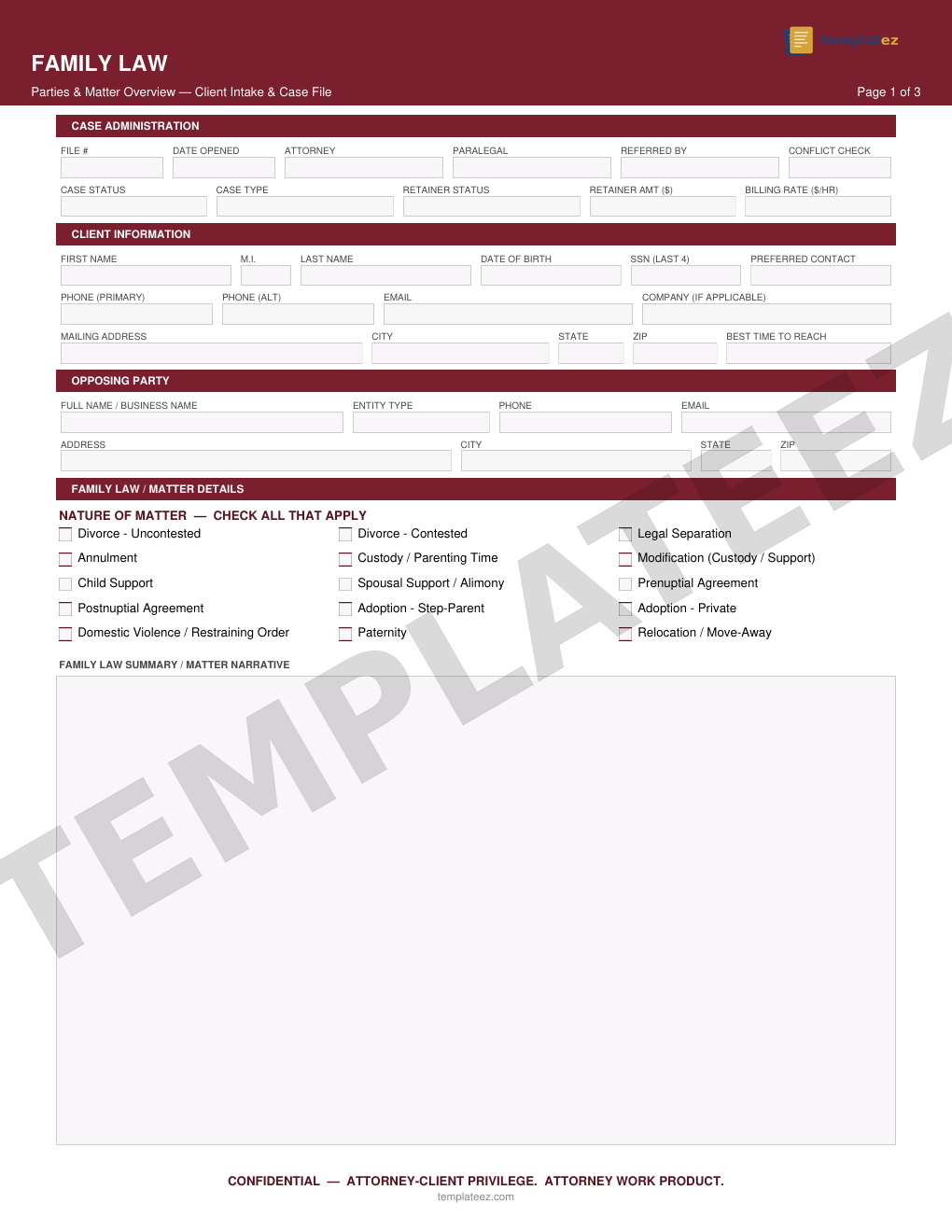 Family Law intake form