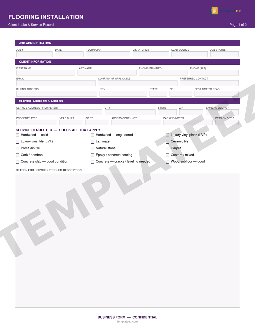 Flooring Installation intake form preview