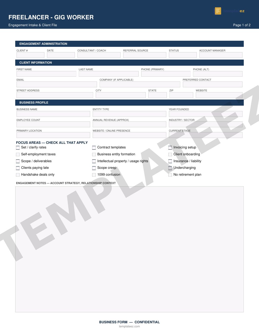 Freelancer - Gig Worker intake form preview