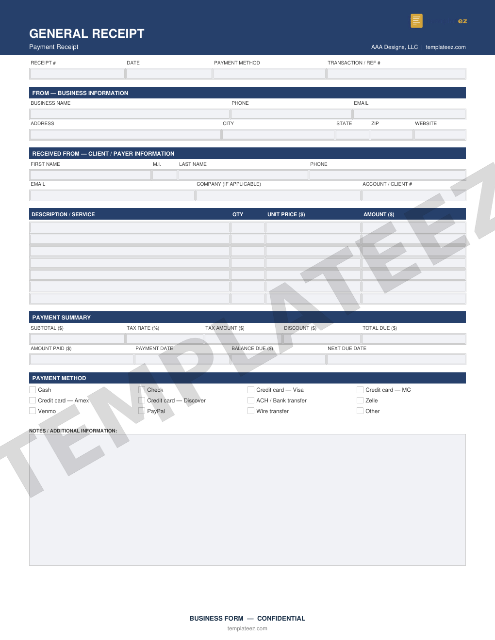General Receipt preview