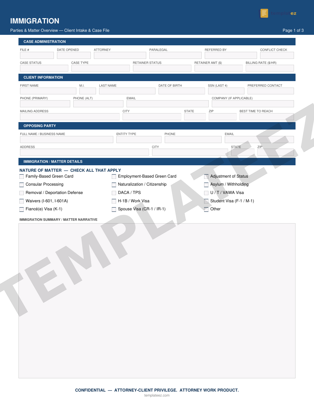 Immigration intake form preview