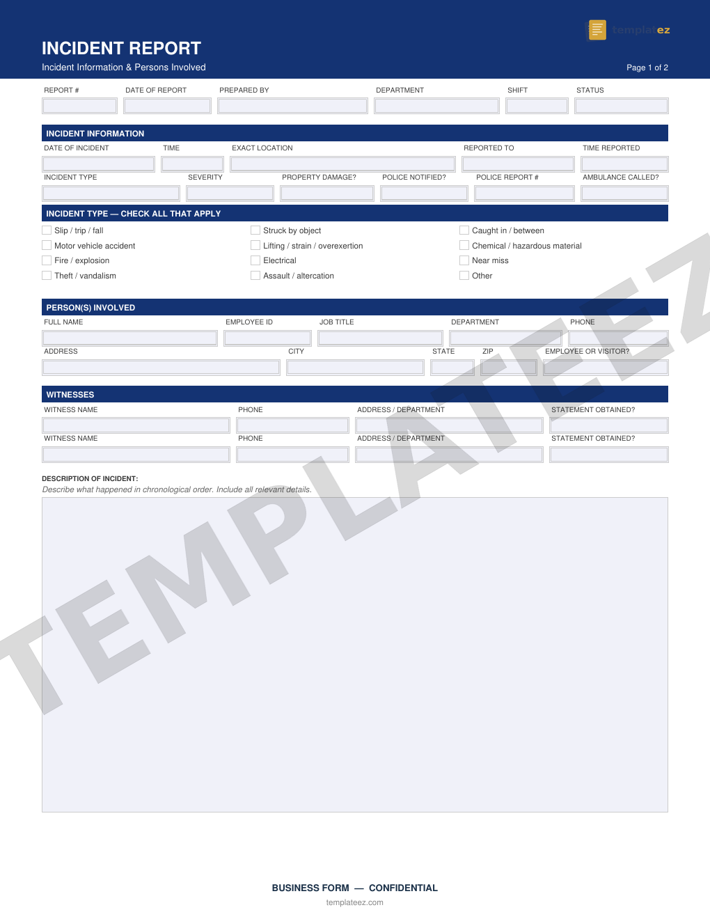 Incident Report preview