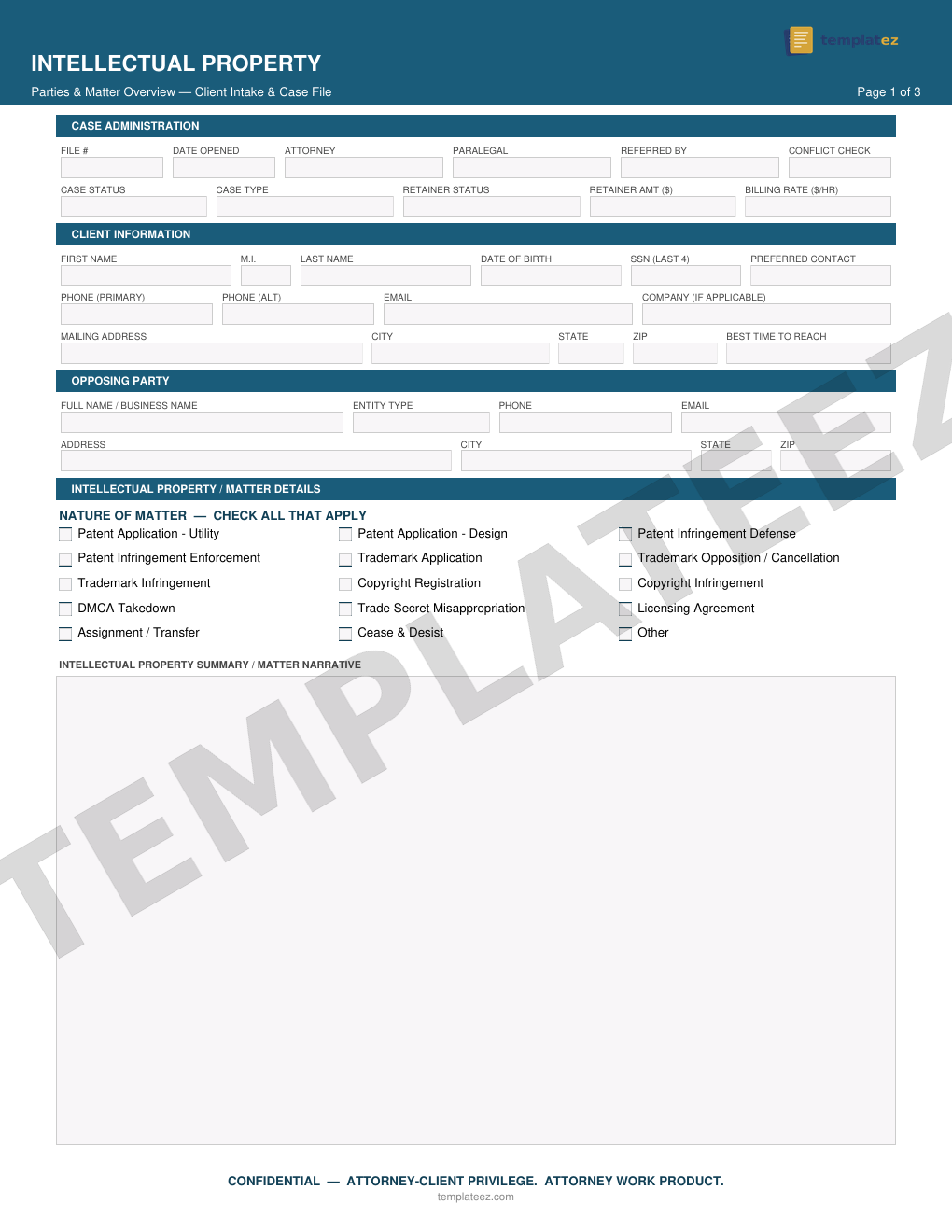 Intellectual Property intake form preview