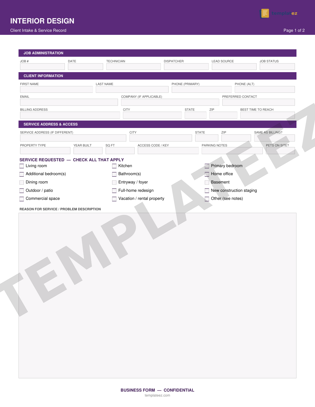 Interior Design intake form preview