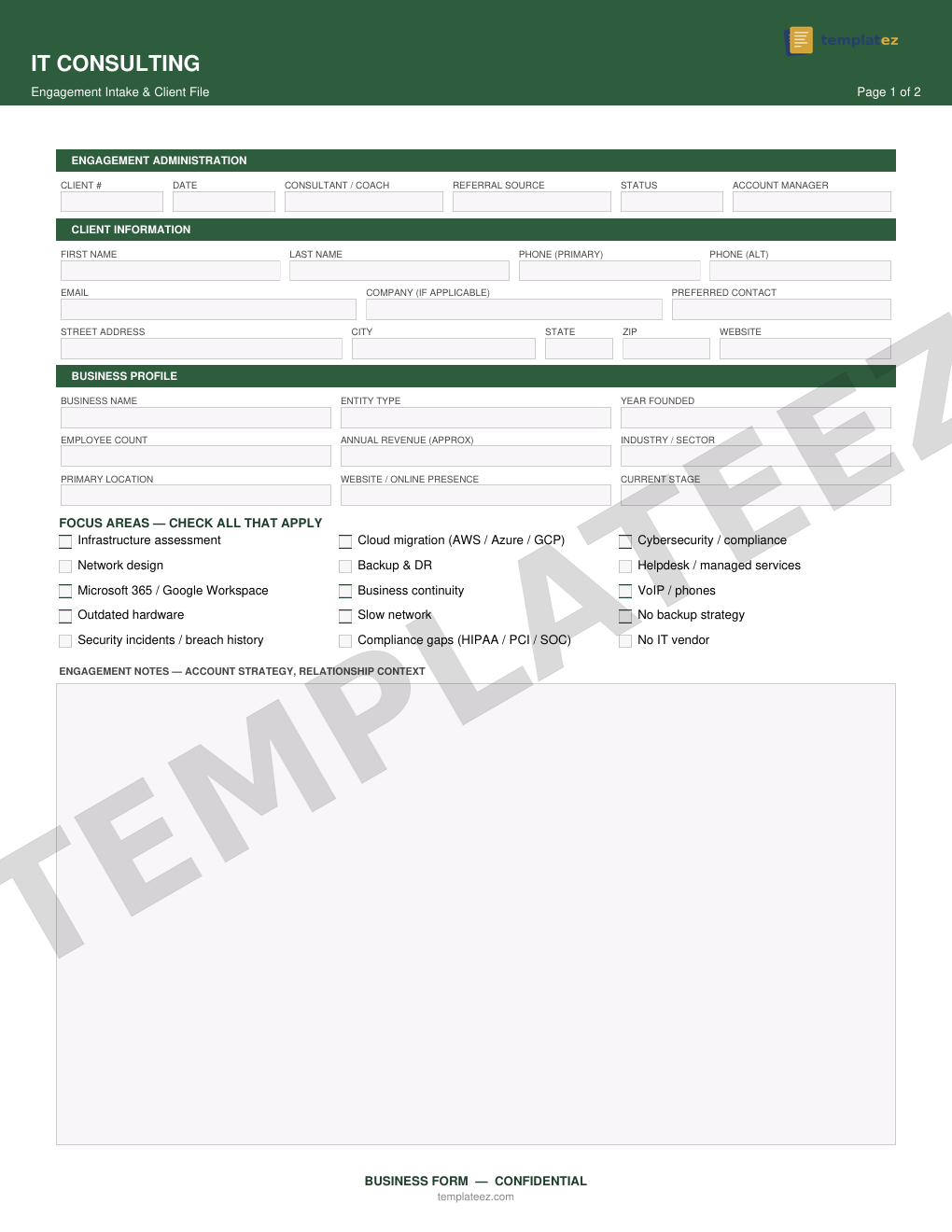 IT Consulting intake form preview