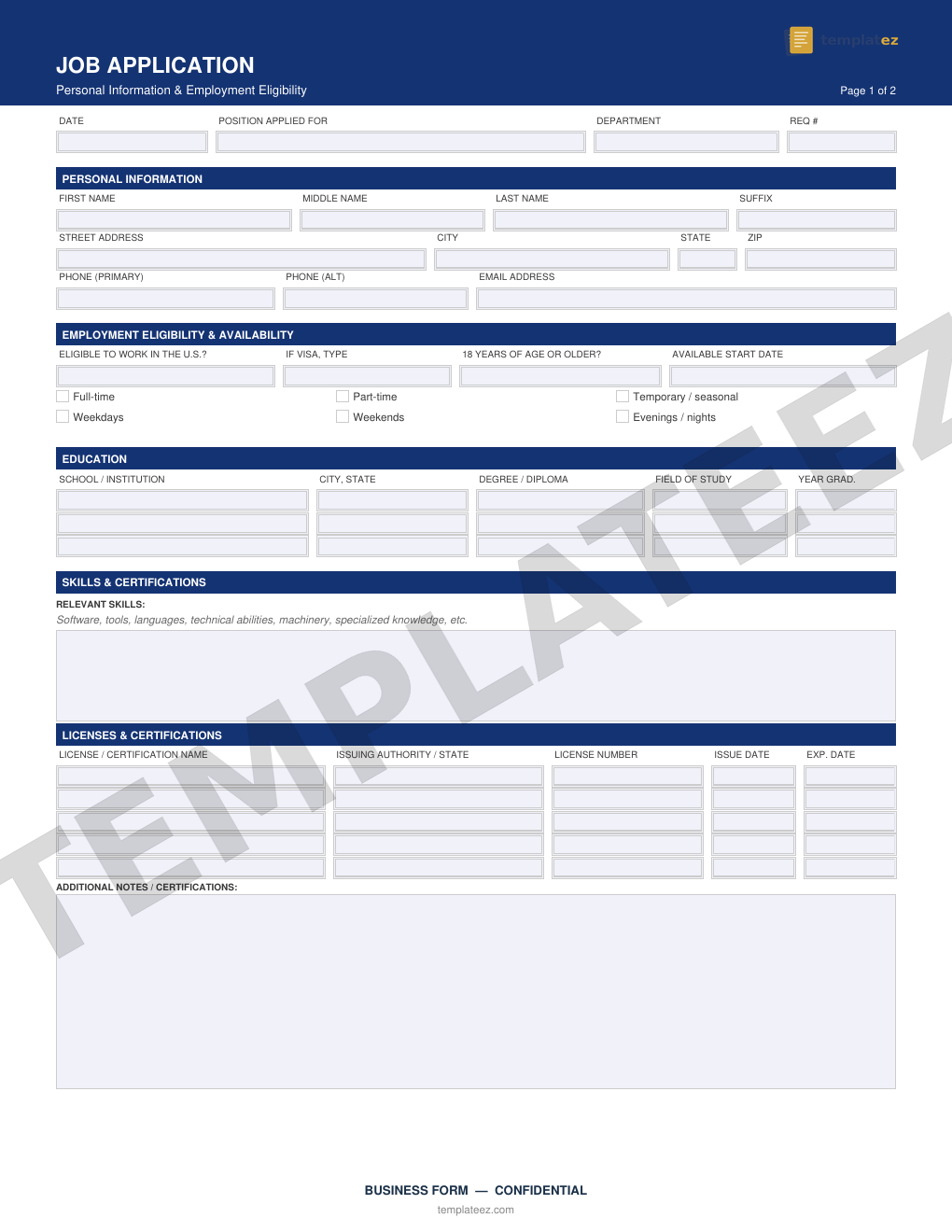 Job Application preview