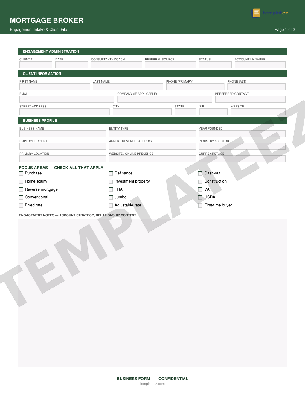 Mortgage Broker intake form preview