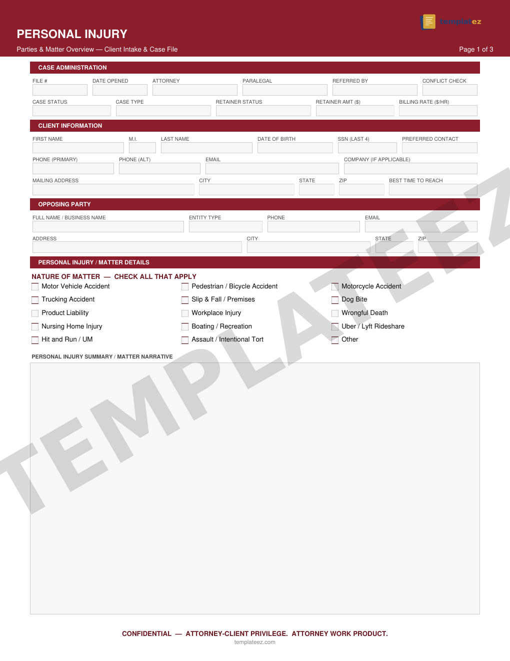 Personal Injury intake form preview