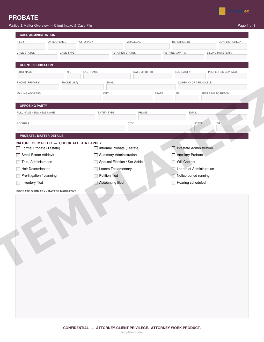Probate intake form preview