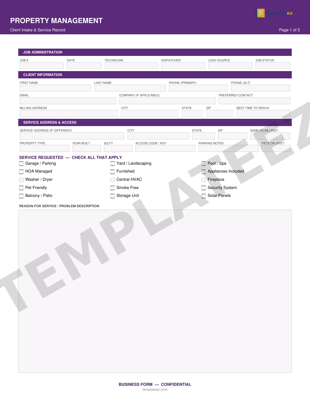 Property Management intake form preview