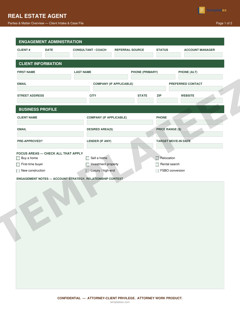 Real Estate Agent intake form preview
