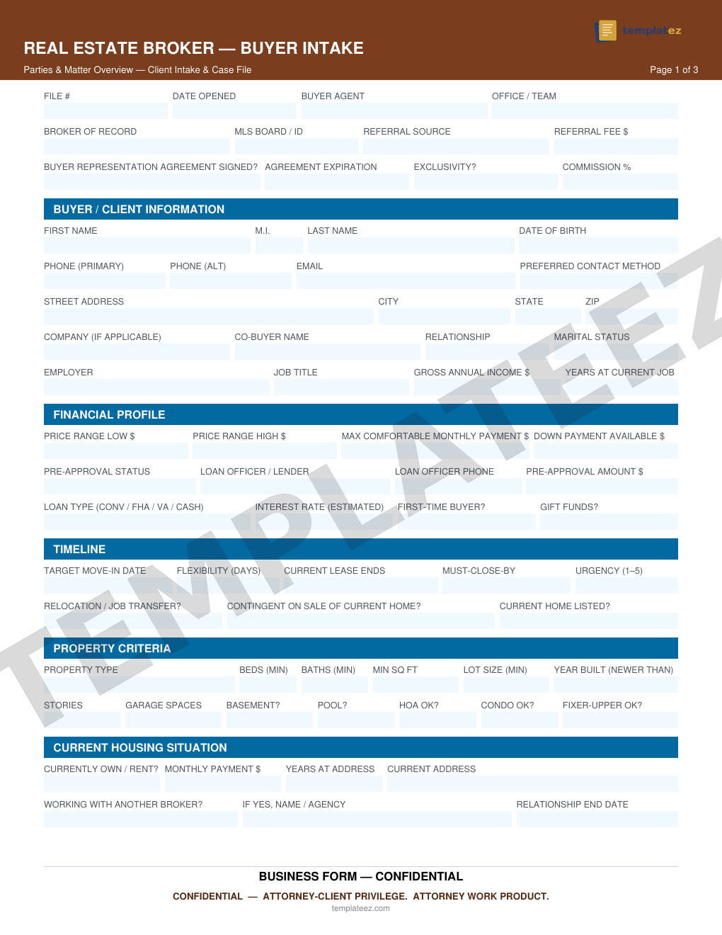 Real Estate Broker - Buyer intake form preview