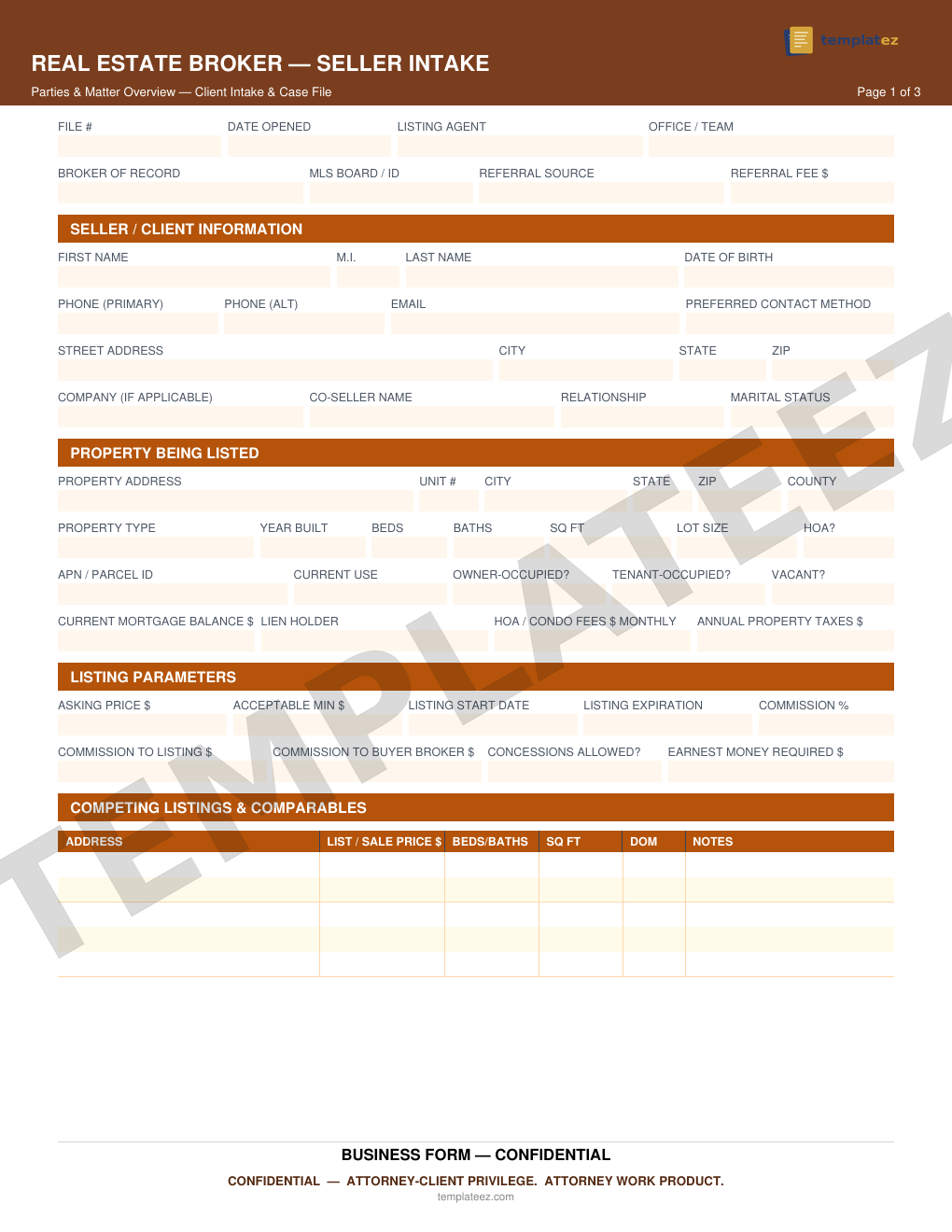 Real Estate Broker - Seller intake form preview