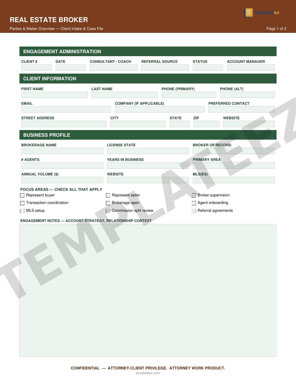 Real Estate Broker intake form preview