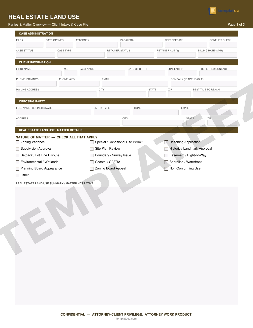 Real Estate - Land Use intake form preview