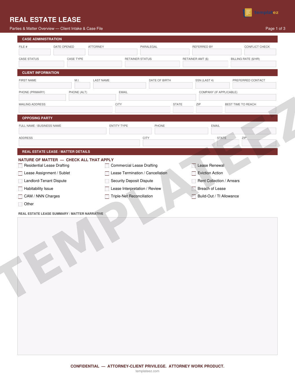Real Estate - Lease intake form preview