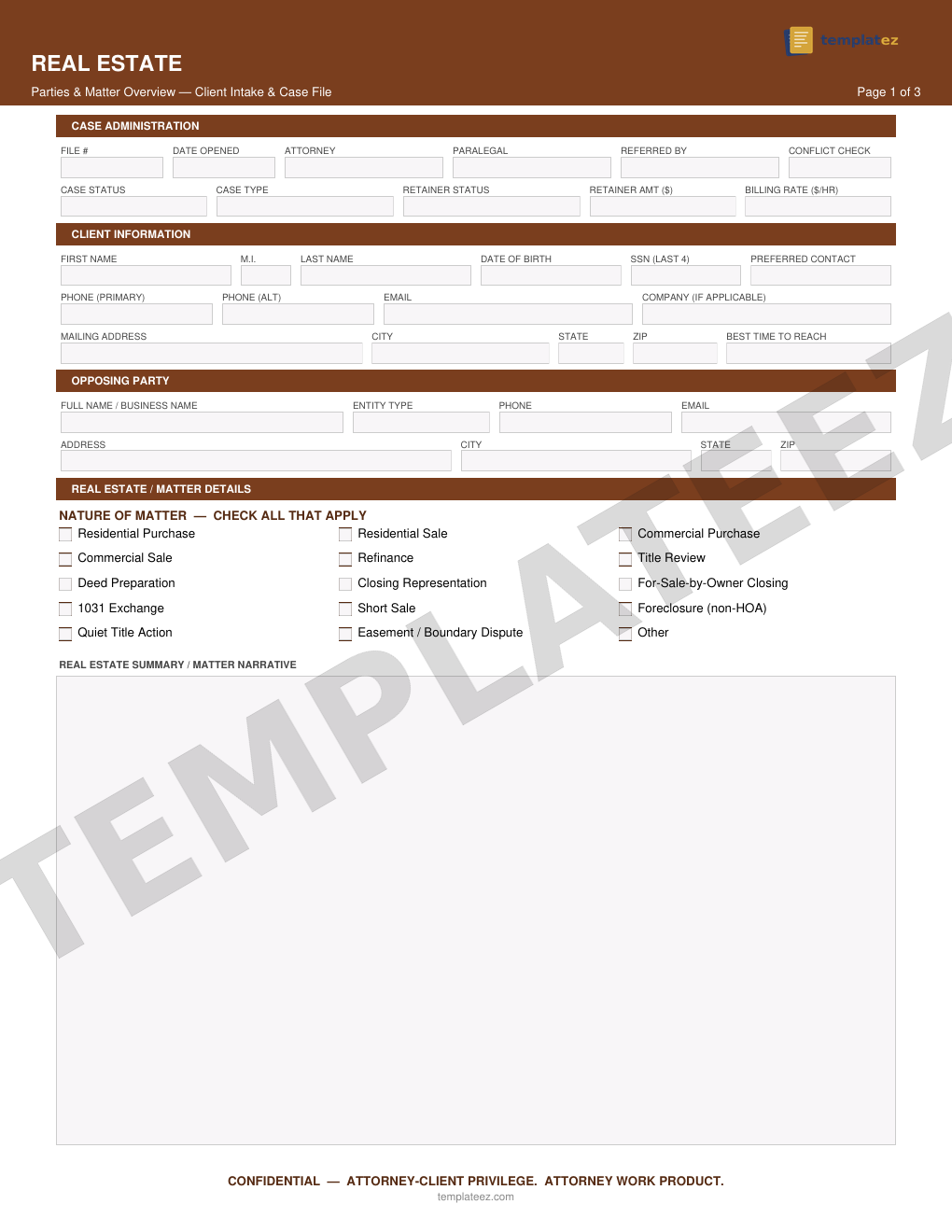 Real Estate intake form preview