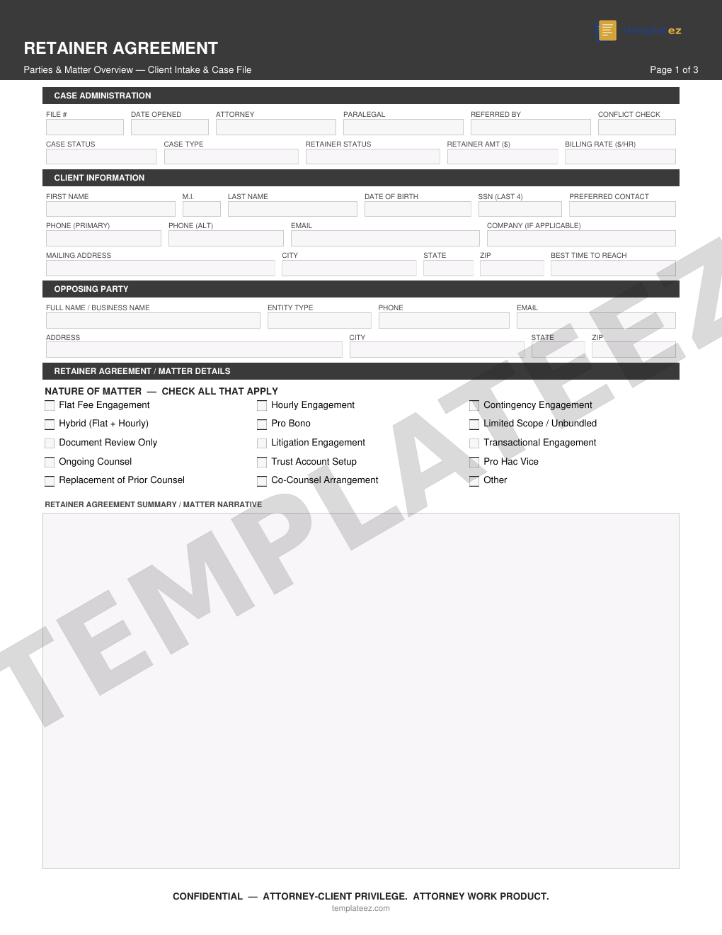 Retainer Agreement intake form preview