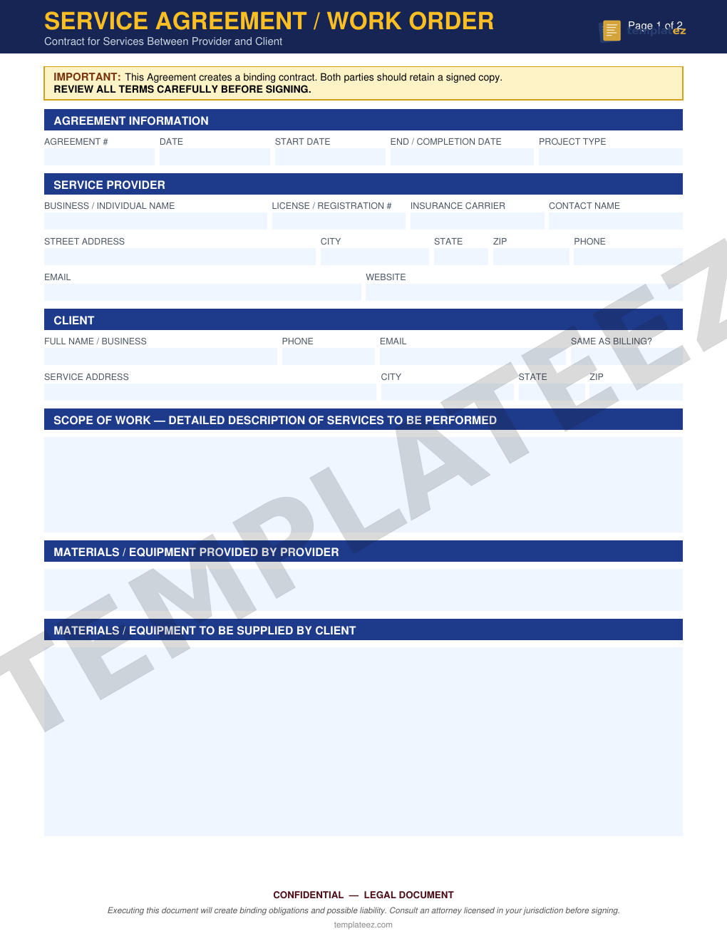 Service Agreement preview