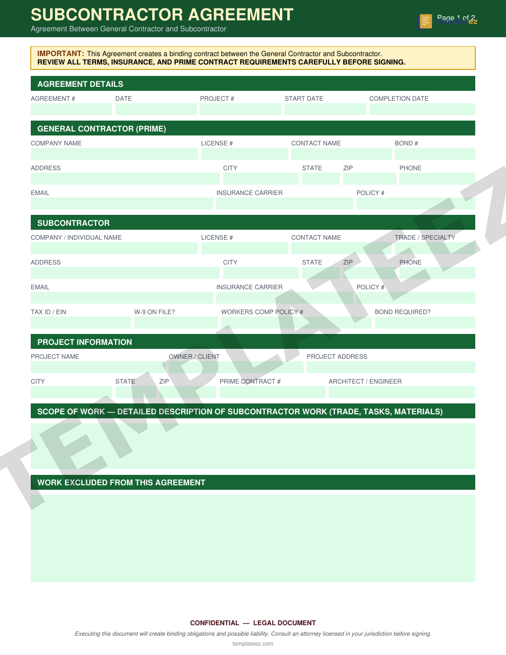 Subcontractor Agreement preview