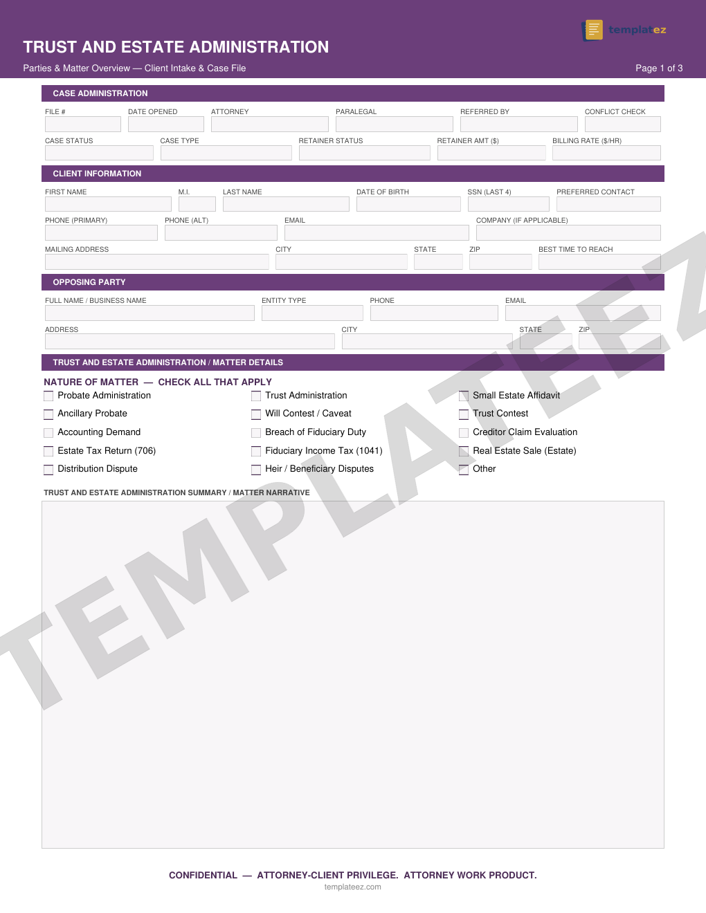 Trust & Estate Administration intake form preview