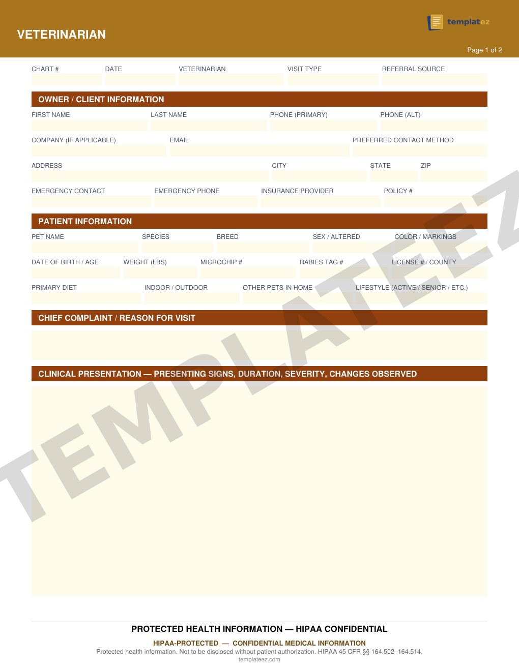 Veterinary intake form preview