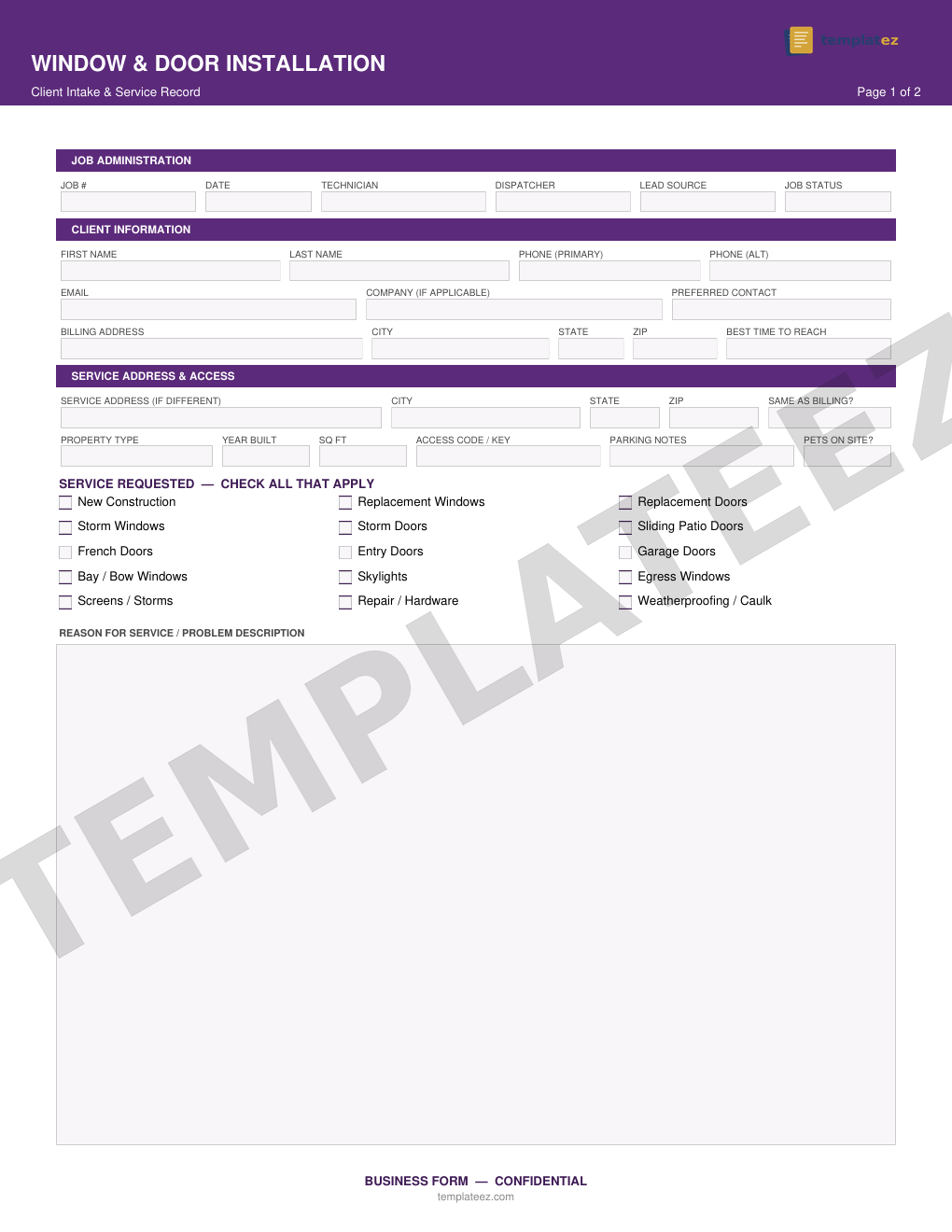 Window & Door Installation intake form preview